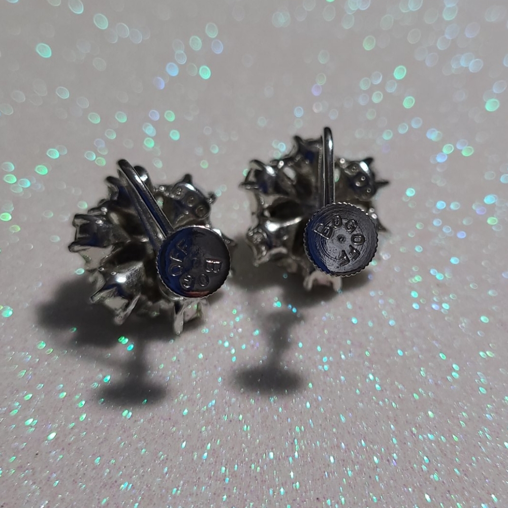 Bogoff Vintage Screw Back Earrings Clip Clear Crystals Rhinestones Faux Diamonds - Picture 9 of 13
